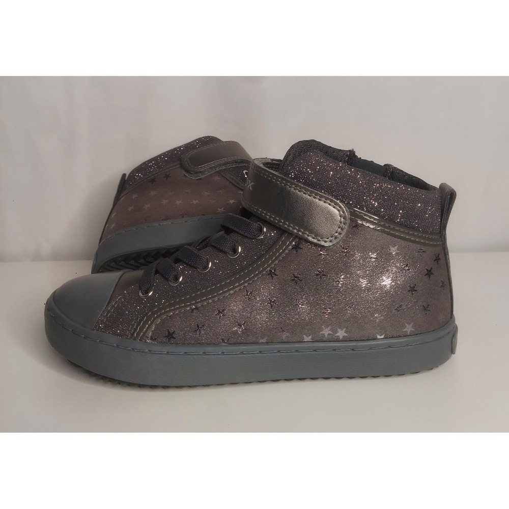 Geox Girls Kalispera Metallic Black & Gray High Top Sneakers Shoes Size 2 NWOT